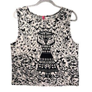 Plenty By Tracy Reese Sleeveless Top Black White Skeleton Tribal Woman M